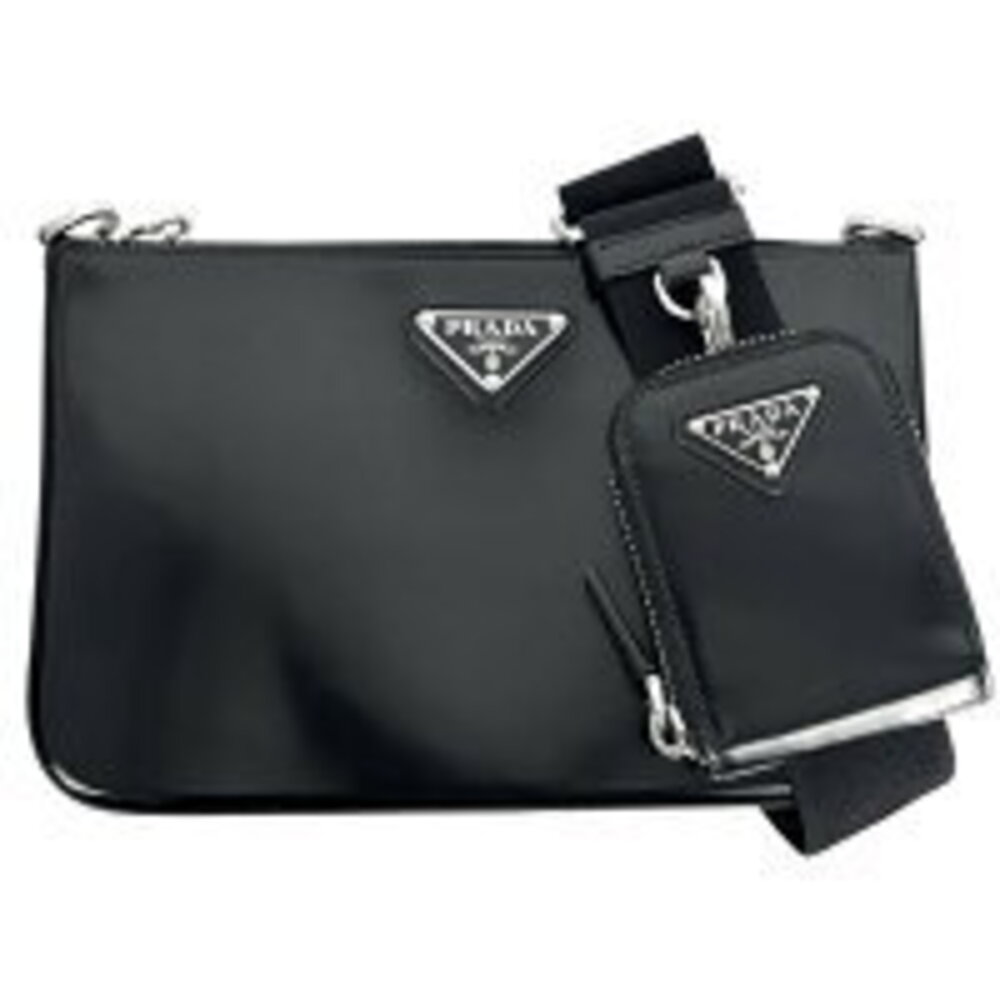 Prada Shoulder Bag Triangle Logo Clutch Crossbody Leather Black